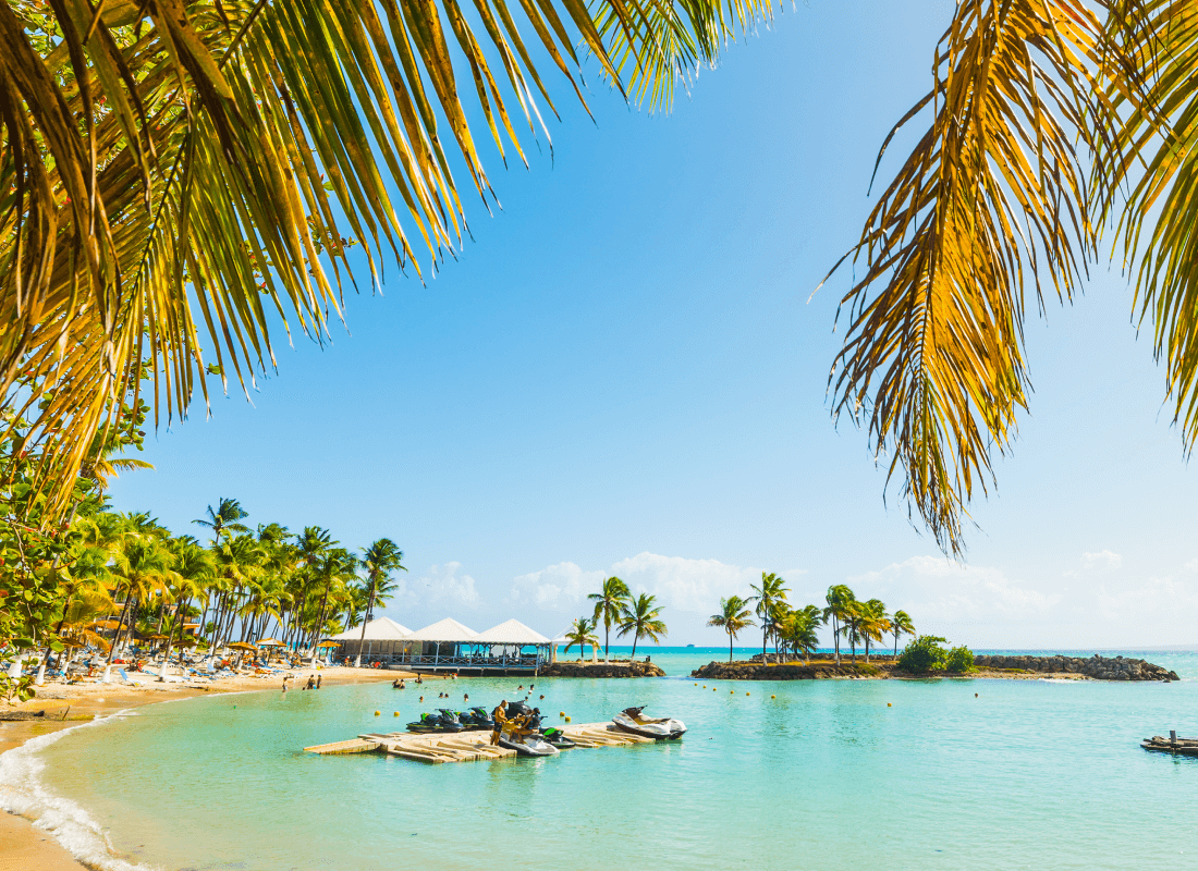 View of a beach with a clear sky in the background