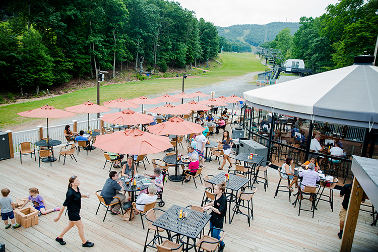 Aerial view of the patio outside of Base Camp